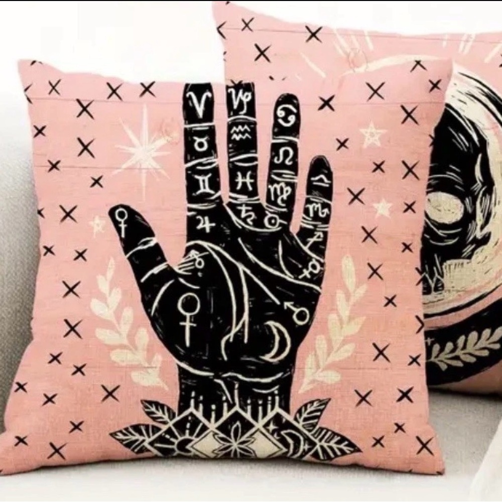 Pink Pillow Cover 18X18  Home Decorations, Tarot, Hamsa Hand, palmistry, Goth
